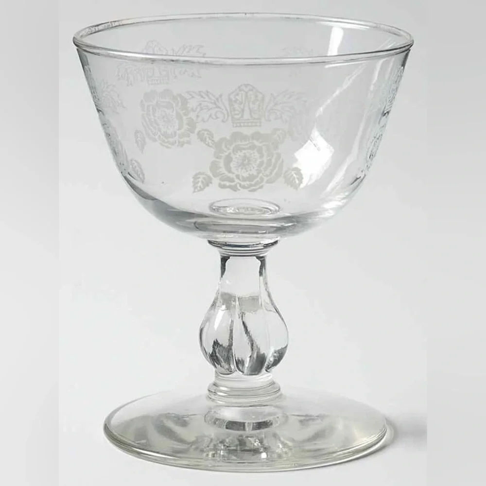 Homer Laughlin 1950’s Queen Esther Rose Floral Etched Sherbert Glasses Set of 4